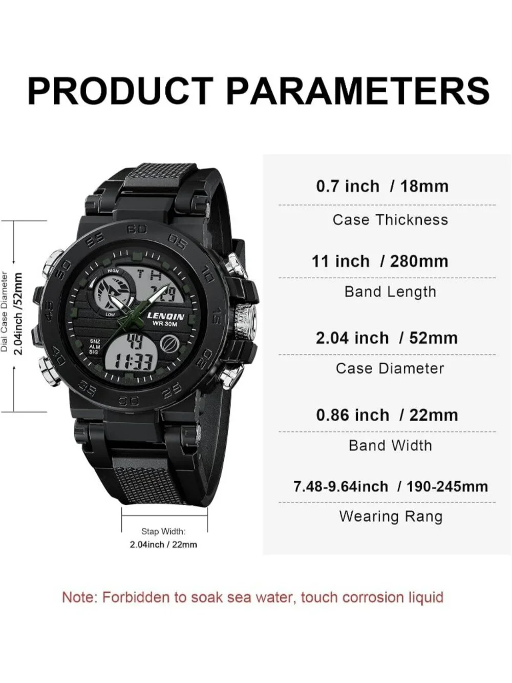 Men's Black Green Digital Military Survival Tactical Outdoor Waterproof Watch